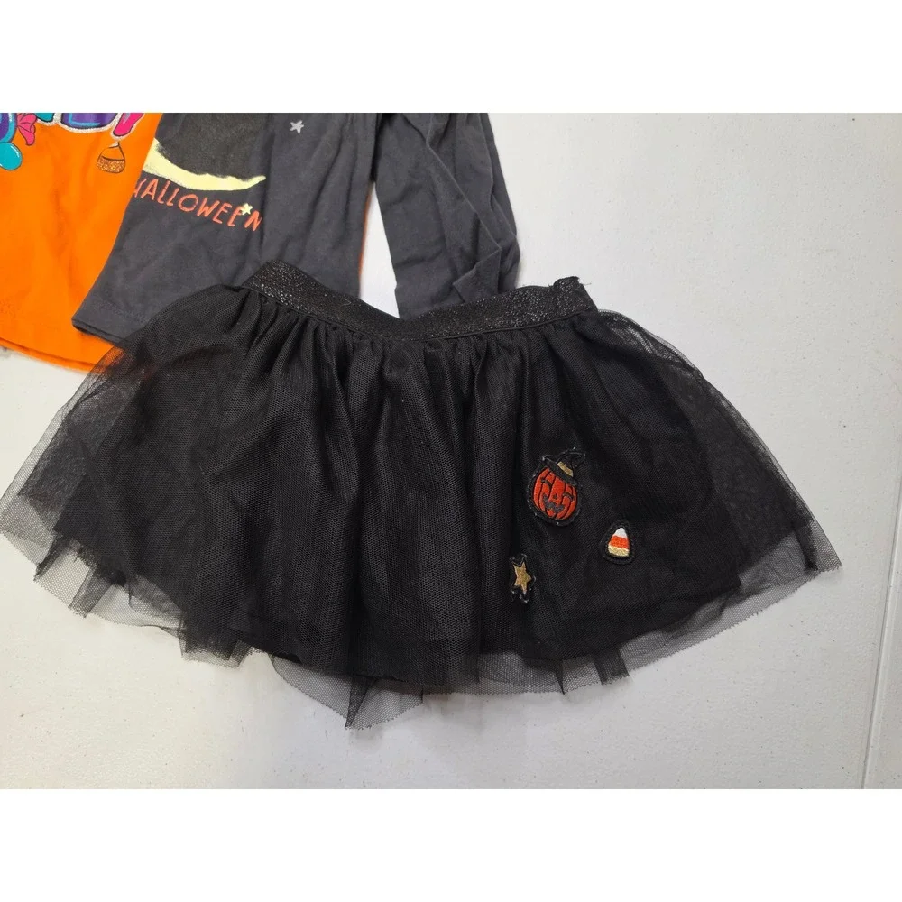 OshKosh Girls Halloween Shirt Skirt Lot 24M Pumpkin Cat Candy Tulle Tutu 4pc Set